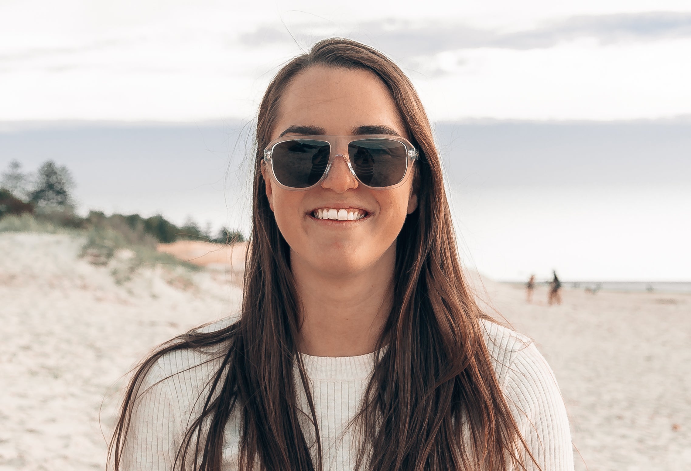 Smiing model Balmoral Jellyfish Sunglasses