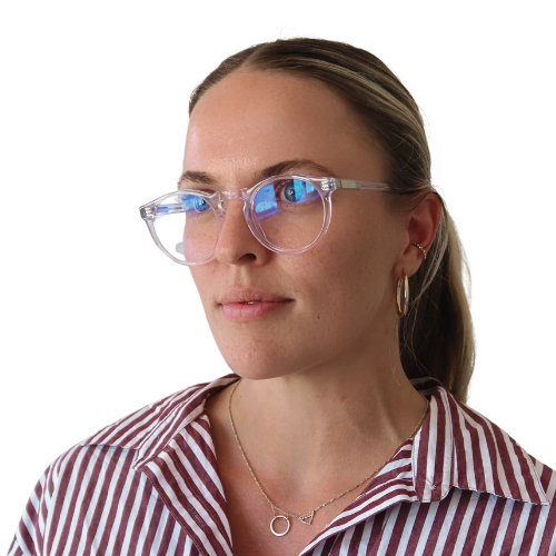 model wearing blue_light glasses