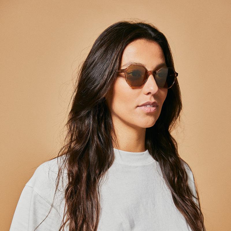 Female model wearing coolum otter polarised sunglasses from Ozeano Vision