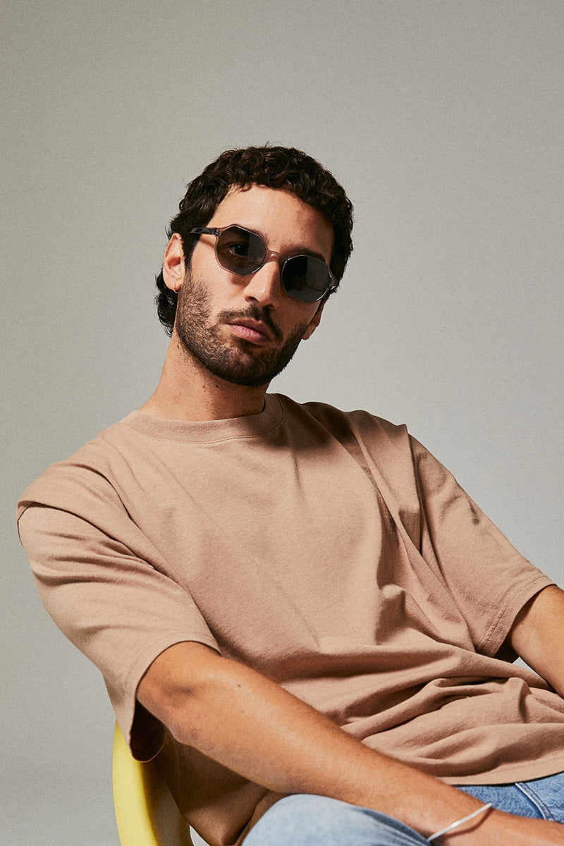 Male model wearing grey eye-catching eye-catching