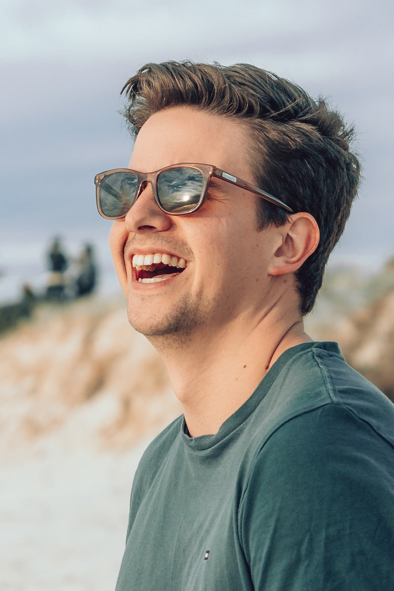 Male model wearing brown prescription sunglasses