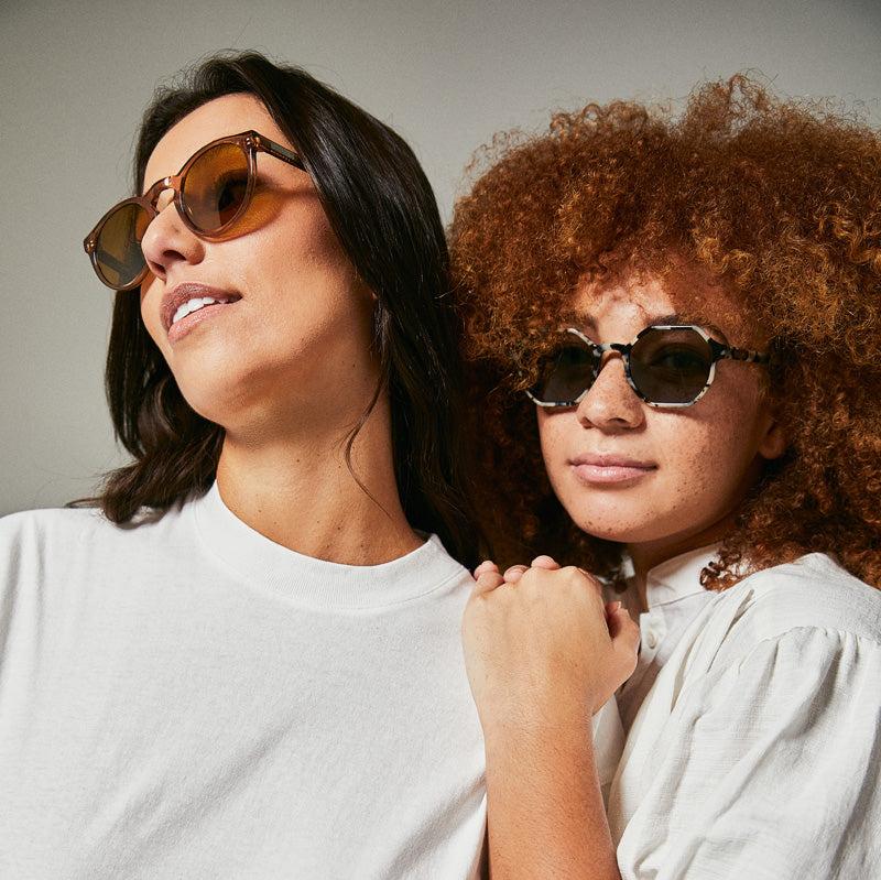 Female model wearing Coolum leopardseal Wategos Otter sunglasses from Ozeano 